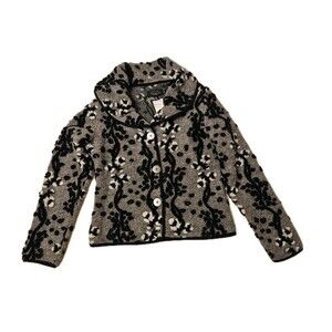 Icelandic Design Women's Jacket Wool Blend Floral Button-Up, Size Medium